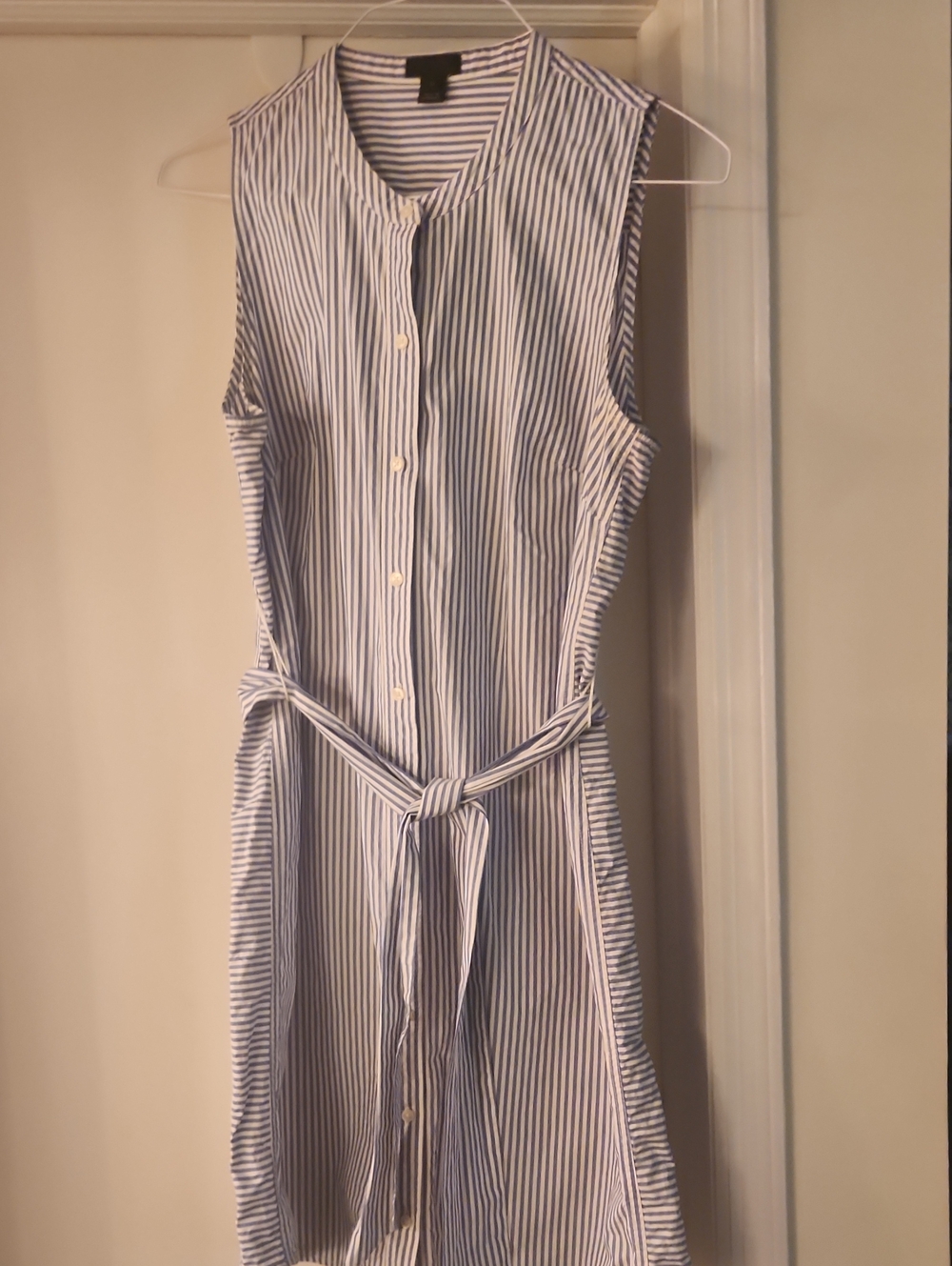 J. Crew Factory Blue and White Striped Tie-Waist Shirt Dress
